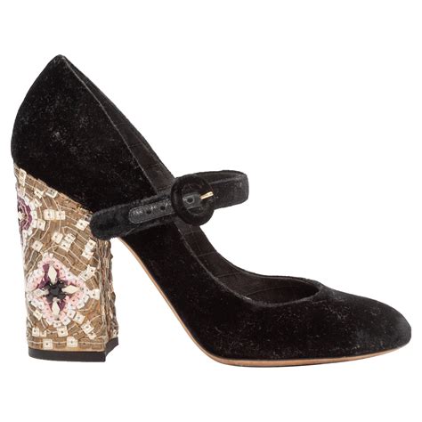 DOLCE&GABBANA Embellished velvet Mary Jane pumps 